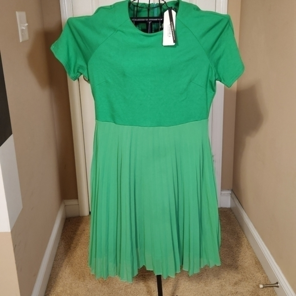 WOOSEA Women's Elegant Pleated Short Sleeves Cocktail Party Swing Dress NWT‎ XL